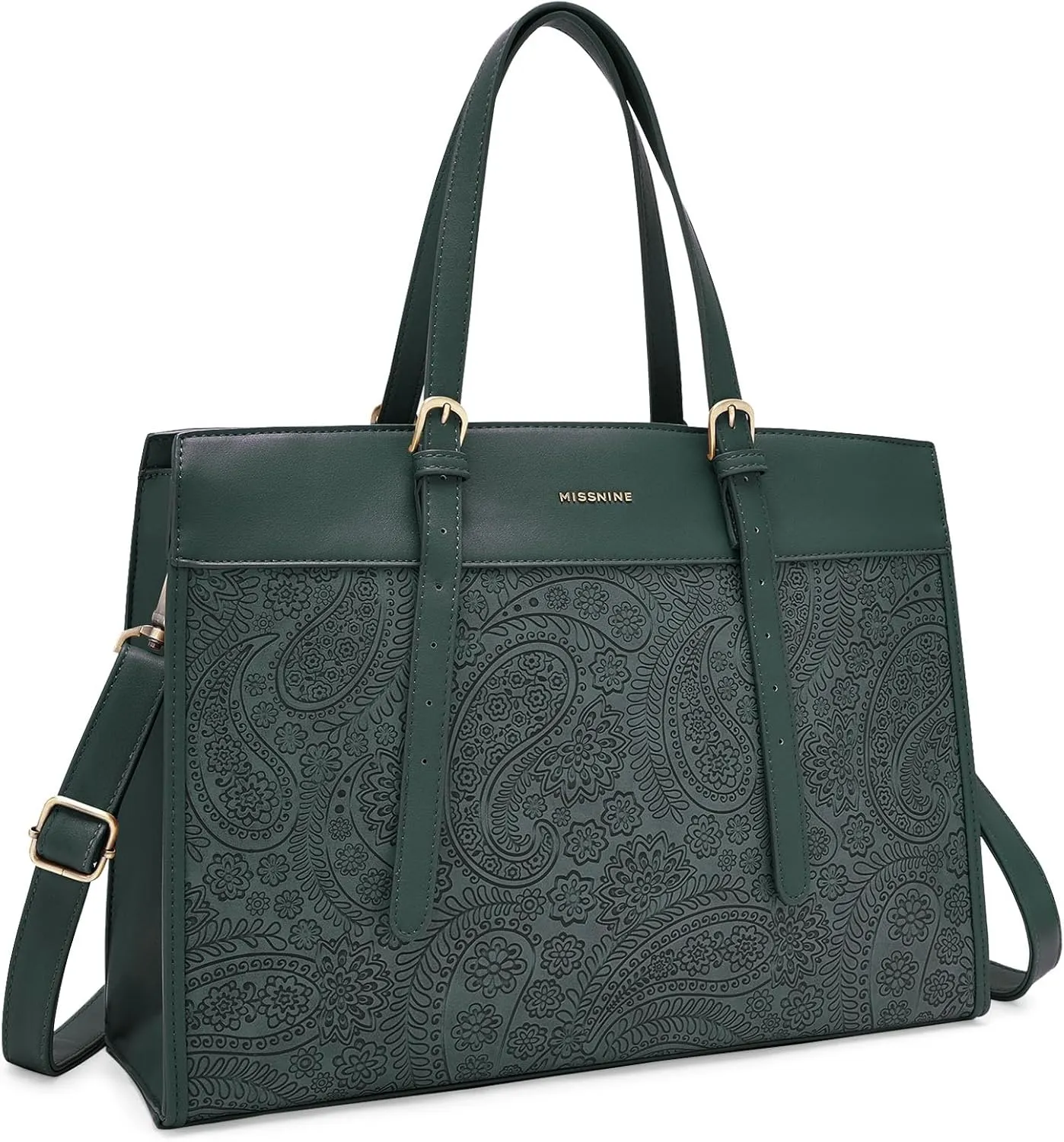 Missnine Laptop Tote Bag for Women 15.6 Inch Leather Work Bags Teacher Computer Purse Briefcase Handbag for Office, Travel