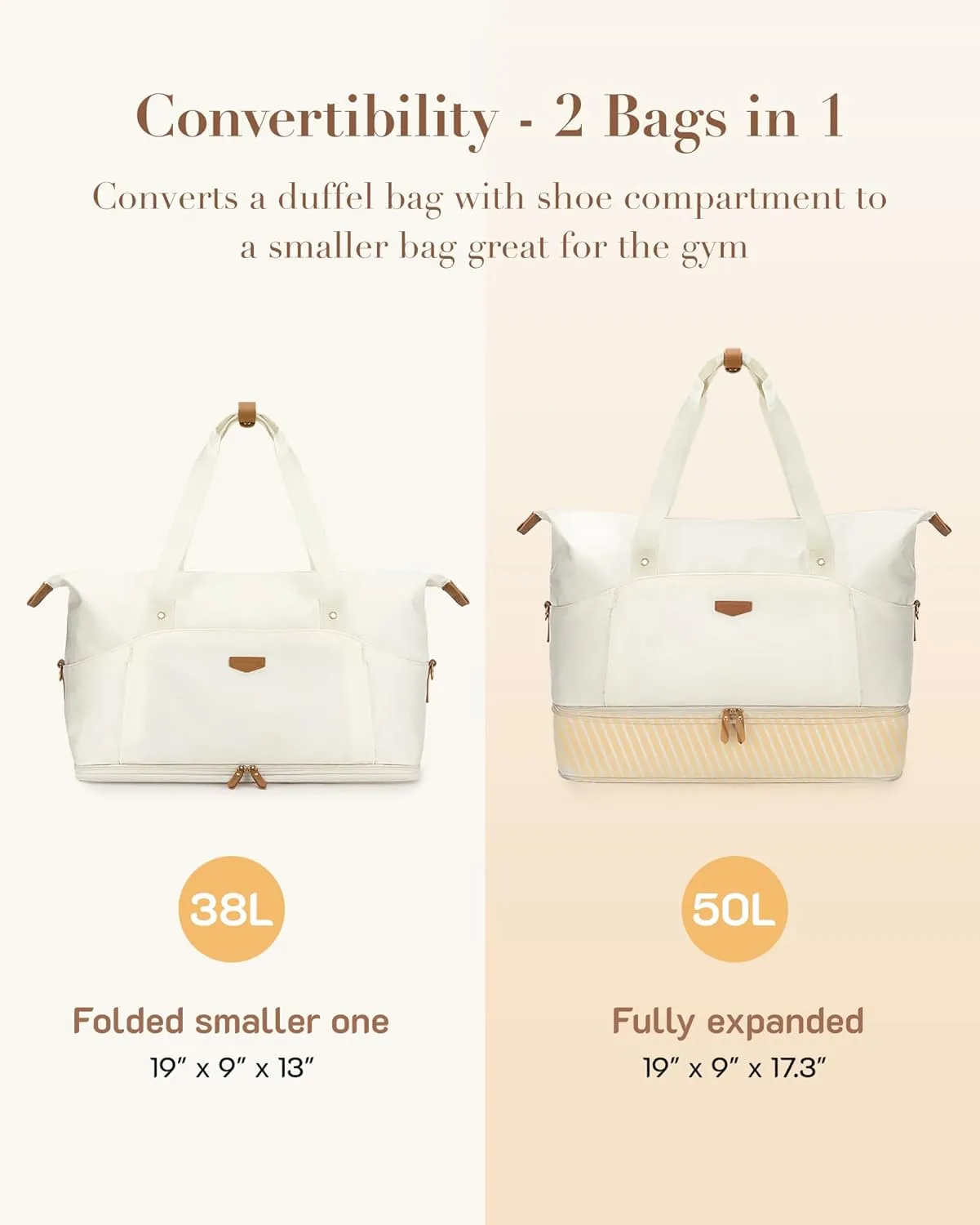 Missnine Weekender Bag for Women, Foldie Travel Bag Expandable with Shoes Compartment Travel Duffel 50L Carry on Overnight Gym