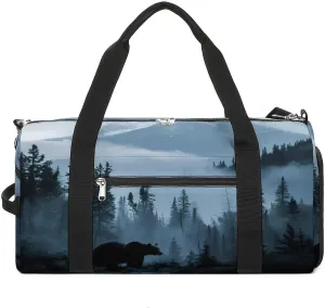 Misty Mountain Forests Animal Bear Gym Bag for Women Men Lightweight Duffel Bag Travel Tote Bag Sports Bag with Shoulder Strap