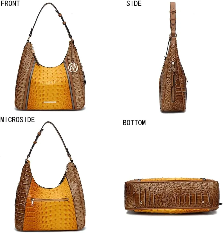 MKF Collection Hobo Bag for Women's - Crocodile Embossed Vegan Leather Top Handle Shoulder Handbag Purse
