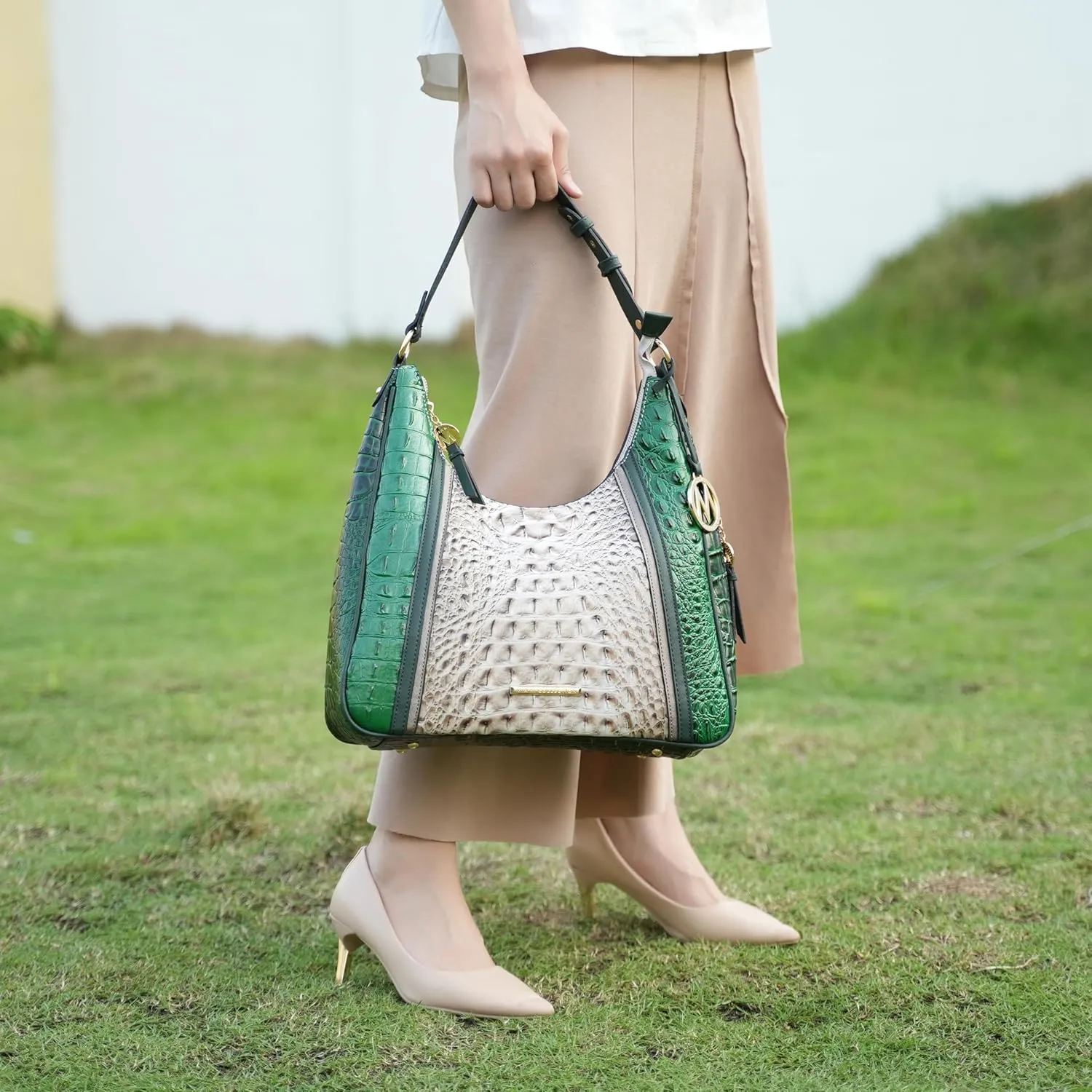MKF Collection Hobo Bag for Women's - Crocodile Embossed Vegan Leather Top Handle Shoulder Handbag Purse