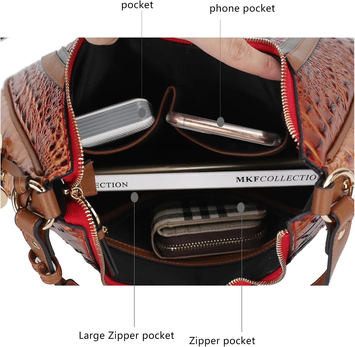 MKF Collection Hobo Bag for Women's - Crocodile Embossed Vegan Leather Top Handle Shoulder Handbag Purse