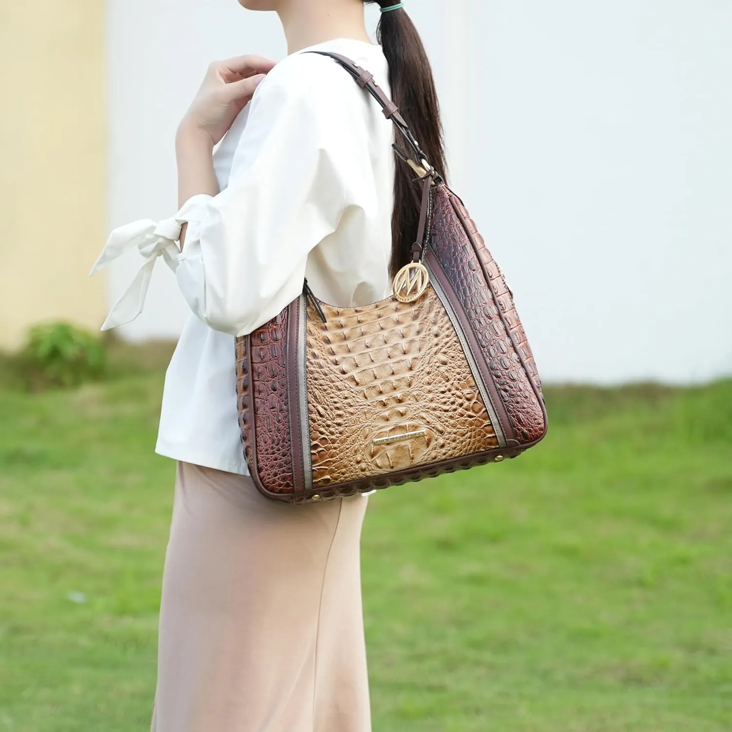 MKF Collection Hobo Bag for Women's - Crocodile Embossed Vegan Leather Top Handle Shoulder Handbag Purse