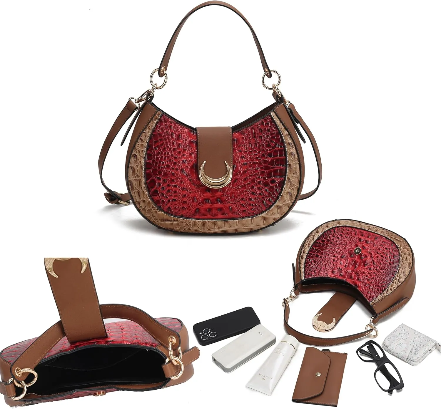 MKF Collection Shoulder Bag for Women, Croco Vegan Leather Hobo Bag Handbag Purse by Mia K