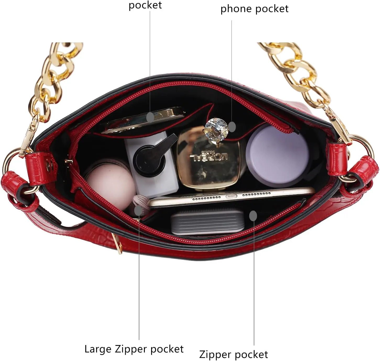 MKF Collection Shoulder Bag for Women, Faux Crocodile-Embossed Vegan Leather, Hobo Handbag Messenger Purse