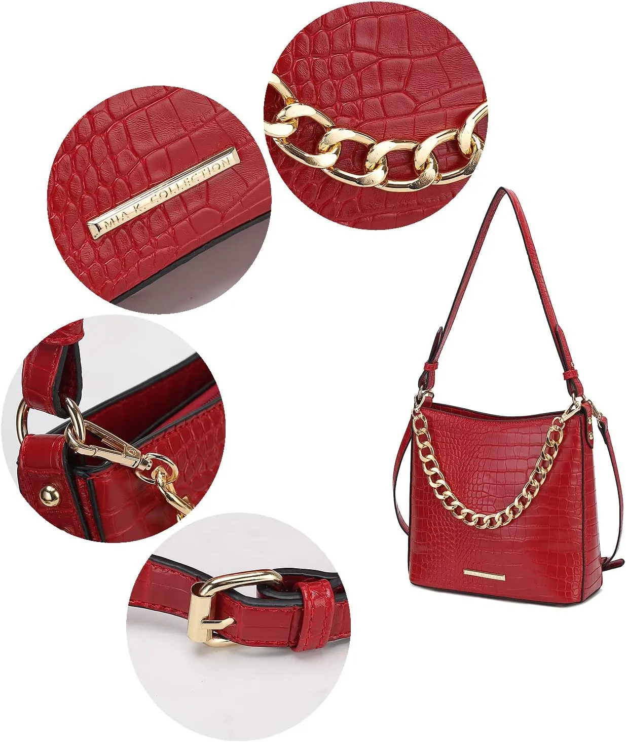 MKF Collection Shoulder Bag for Women, Faux Crocodile-Embossed Vegan Leather, Hobo Handbag Messenger Purse