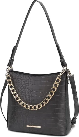 MKF Collection Shoulder Bag for Women, Faux Crocodile-Embossed Vegan Leather, Hobo Handbag Messenger Purse