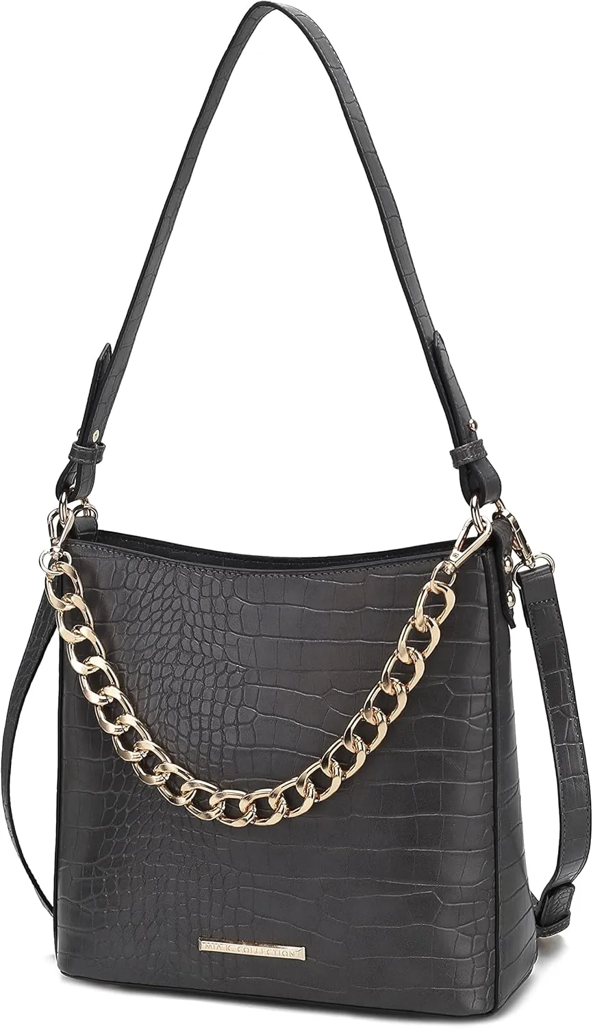 MKF Collection Shoulder Bag for Women, Faux Crocodile-Embossed Vegan Leather, Hobo Handbag Messenger Purse