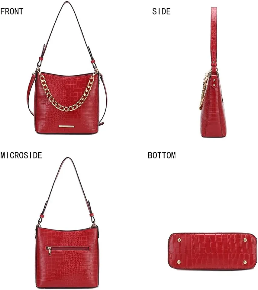 MKF Collection Shoulder Bag for Women, Faux Crocodile-Embossed Vegan Leather, Hobo Handbag Messenger Purse
