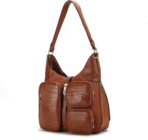 MKF Collection Shoulder Bag for Women, Handbag Purse Top-Handle Hobo Bag Crocodile-embossed Vegan Leather Purse