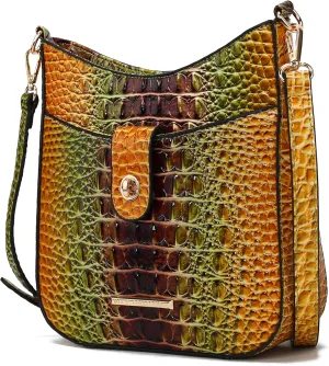 MKF Collection Women Shoulder Bag, Gradient Rainbow Crocodile Embossed Vegan Leather Handbag Purse by Mia K