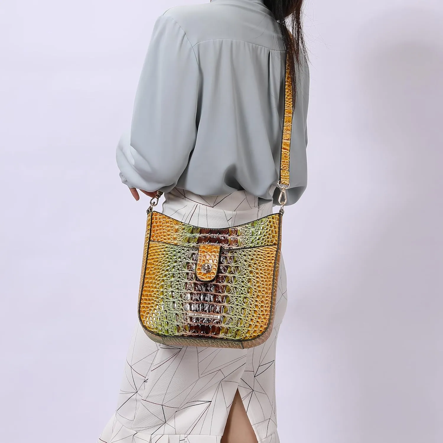 MKF Collection Women Shoulder Bag, Gradient Rainbow Crocodile Embossed Vegan Leather Handbag Purse by Mia K
