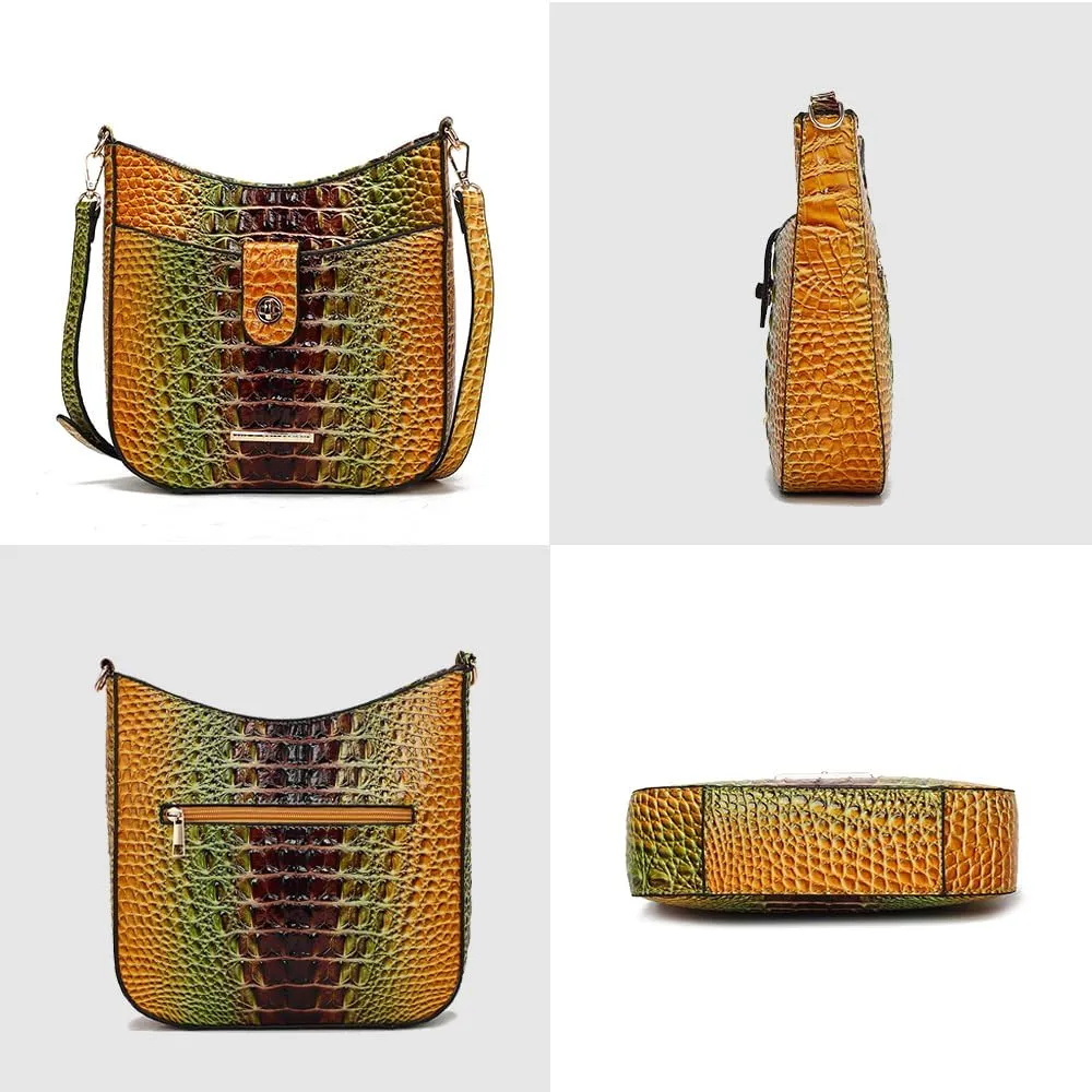 MKF Collection Women Shoulder Bag, Gradient Rainbow Crocodile Embossed Vegan Leather Handbag Purse by Mia K