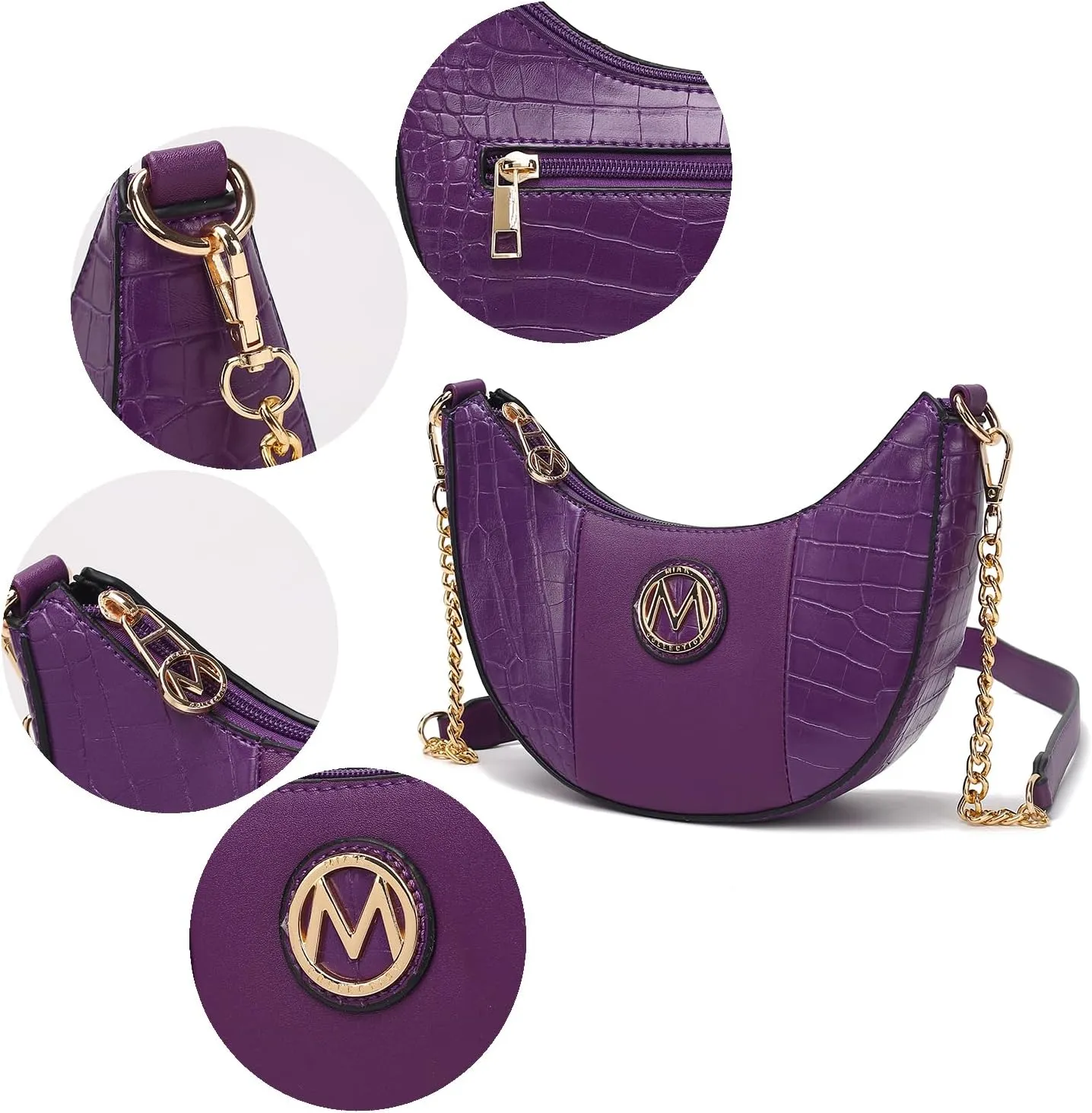 MKF Collection Women’s Crossbody, Croco Embossed Handbag Vegan Leather Chain Strap Shoulder Bag Purse by Mia K