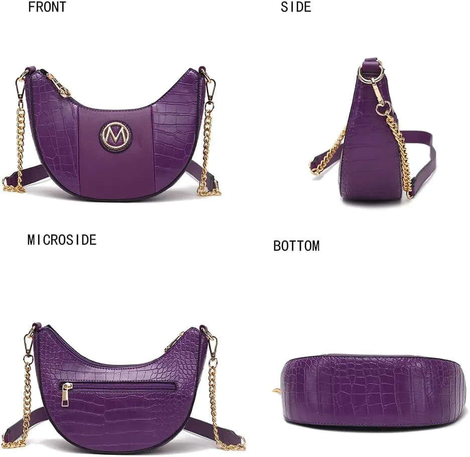MKF Collection Women’s Crossbody, Croco Embossed Handbag Vegan Leather Chain Strap Shoulder Bag Purse by Mia K