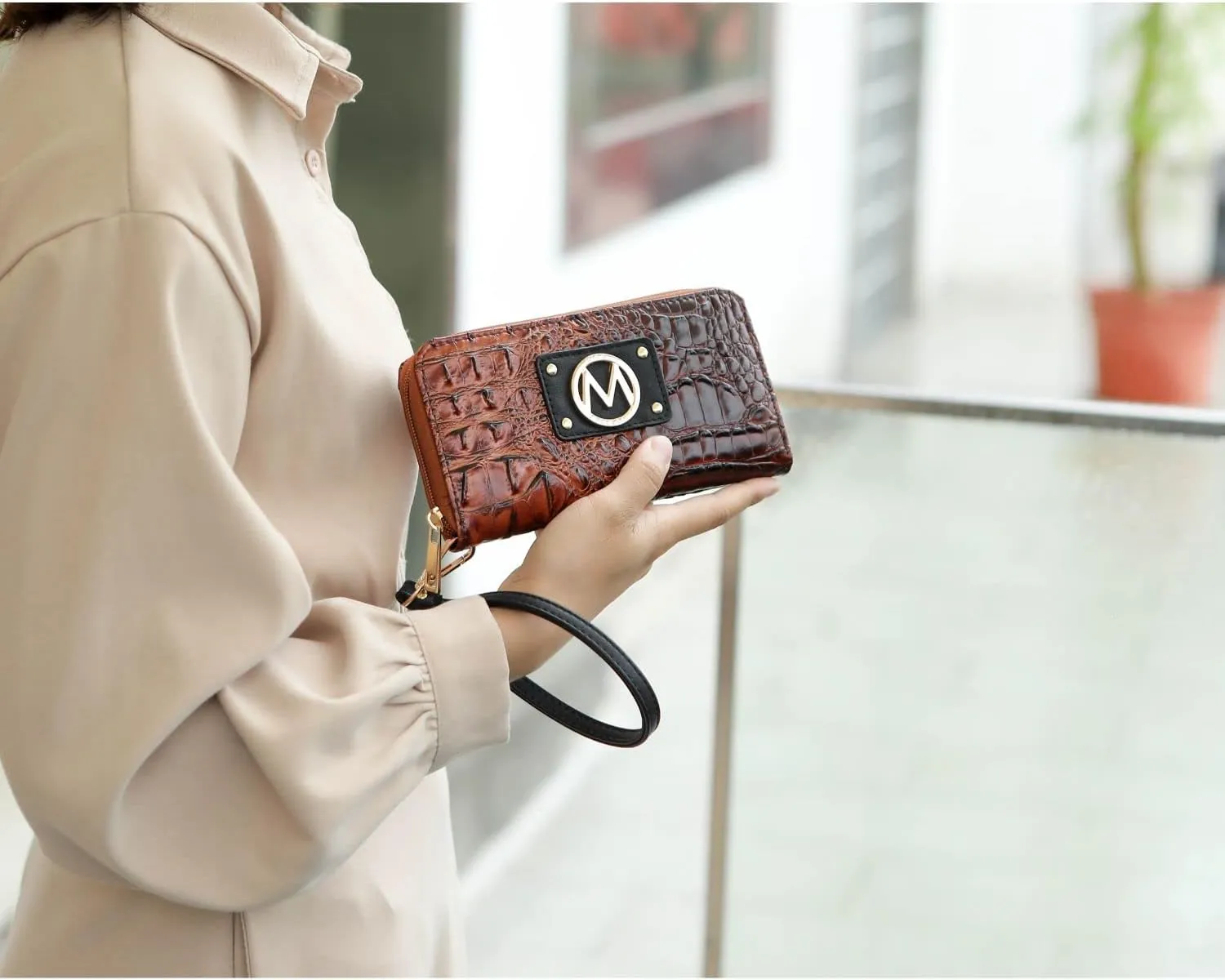 MKF satchel bags for women, Featuring a faux crocodile-embossed finish crossover handbag, shoulder side messenger bag