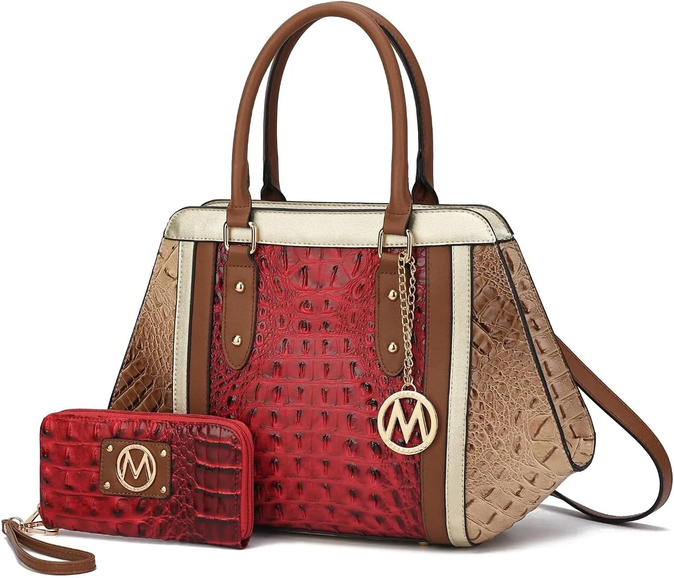 MKF satchel bags for women, Featuring a faux crocodile-embossed finish crossover handbag, shoulder side messenger bag