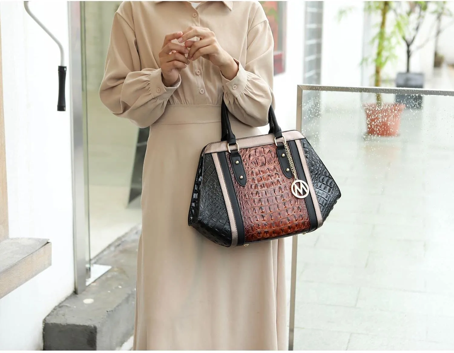 MKF satchel bags for women, Featuring a faux crocodile-embossed finish crossover handbag, shoulder side messenger bag