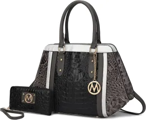 MKF satchel bags for women, Featuring a faux crocodile-embossed finish crossover handbag, shoulder side messenger bag
