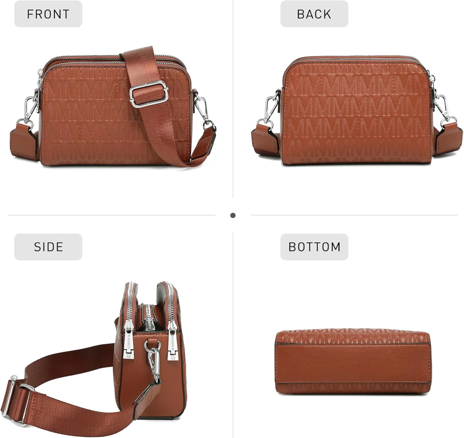 MKP COLLECTION Crossbody Bags for Women Small Shoulder Purses with Adjustable Wide Strap, Triple Zip Design