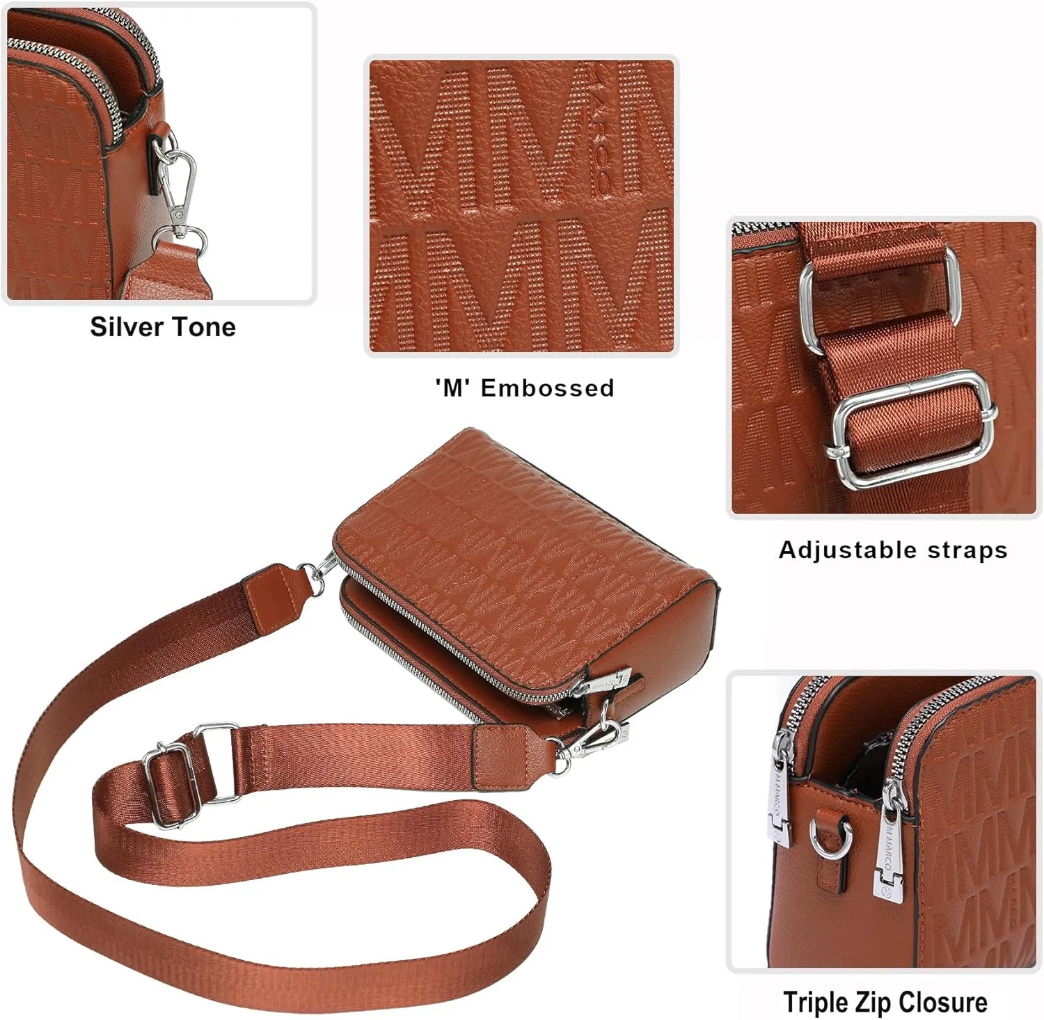 MKP COLLECTION Crossbody Bags for Women Small Shoulder Purses with Adjustable Wide Strap, Triple Zip Design