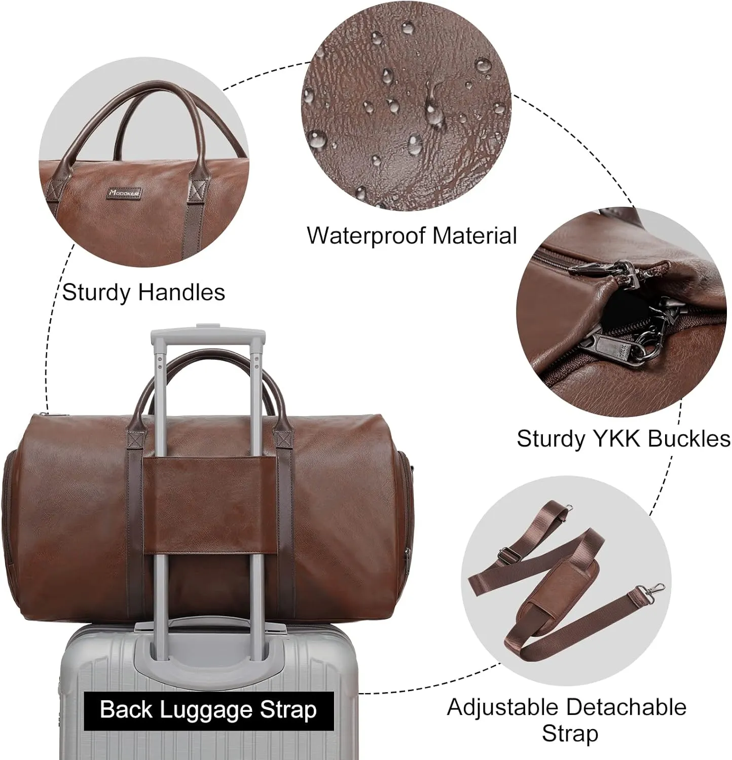 Modoker Convertible Leather Garment Bag, Carry on Garment Bags for Travel, Garment Duffel Bag, Gifts for Men Women Business Waterproof Suitcase Suit Travel Bags, Brown