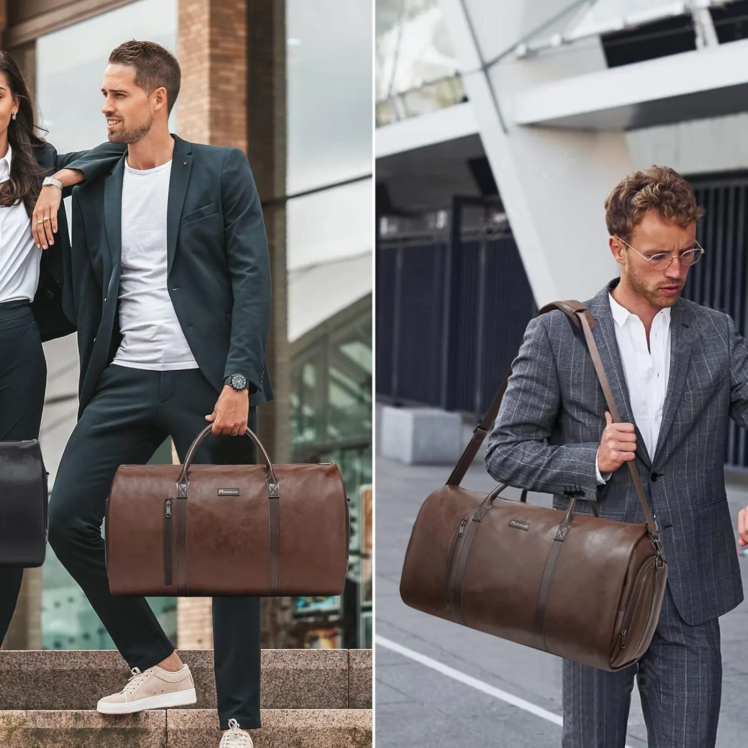 Modoker Convertible Leather Garment Bag, Carry on Garment Bags for Travel, Garment Duffel Bag, Gifts for Men Women Business Waterproof Suitcase Suit Travel Bags, Brown