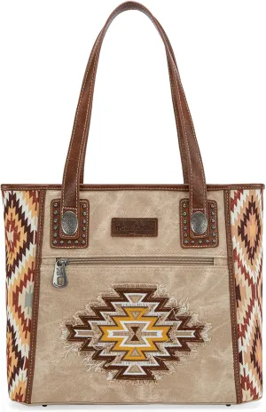 Montana West Embroidered Aztec Tote Bag for Women Western Jean Denim Collection Handbag