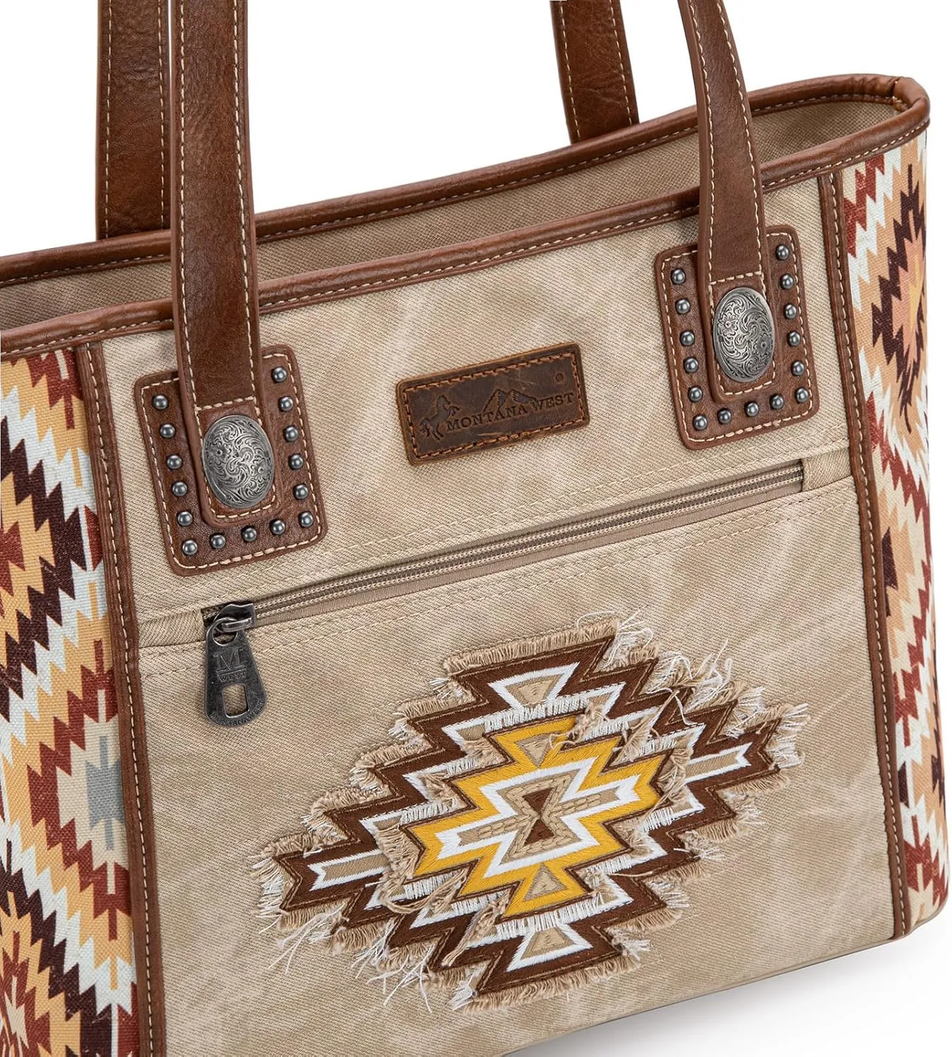 Montana West Embroidered Aztec Tote Bag for Women Western Jean Denim Collection Handbag