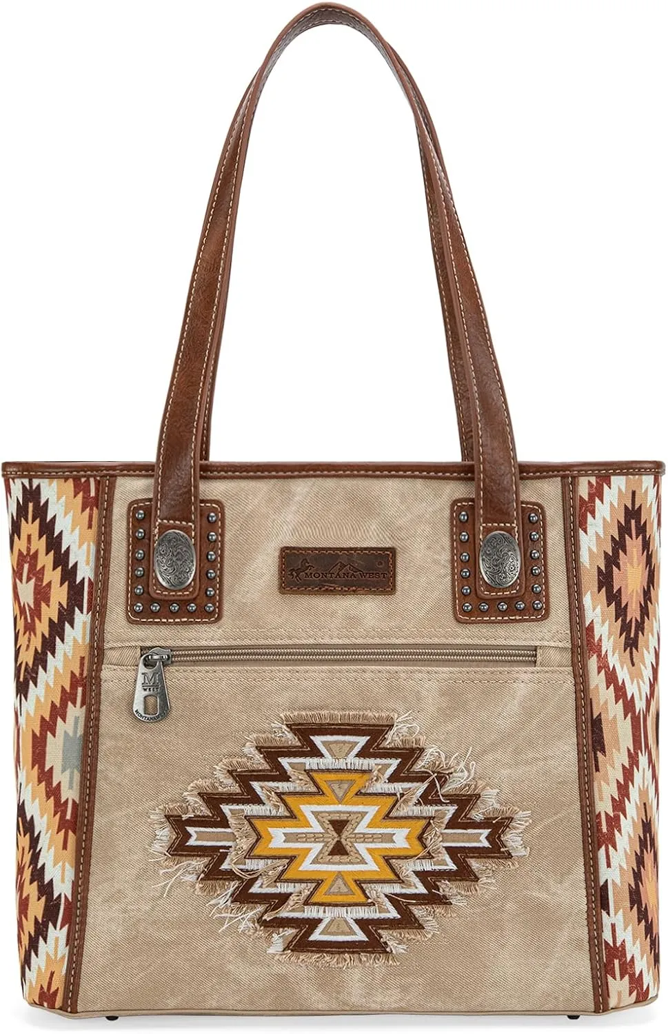 Montana West Embroidered Aztec Tote Bag for Women Western Jean Denim Collection Handbag