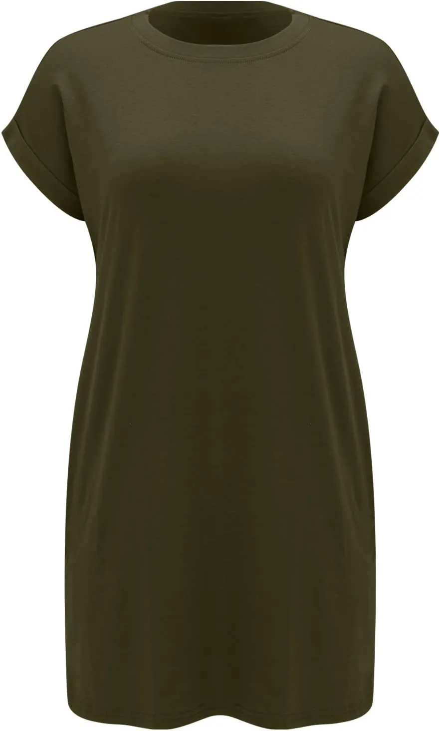 Moomoo Dresses for Women Solid Color Round Neck Batwing Sleeve T-Shirt Dress with Hidden Pockets