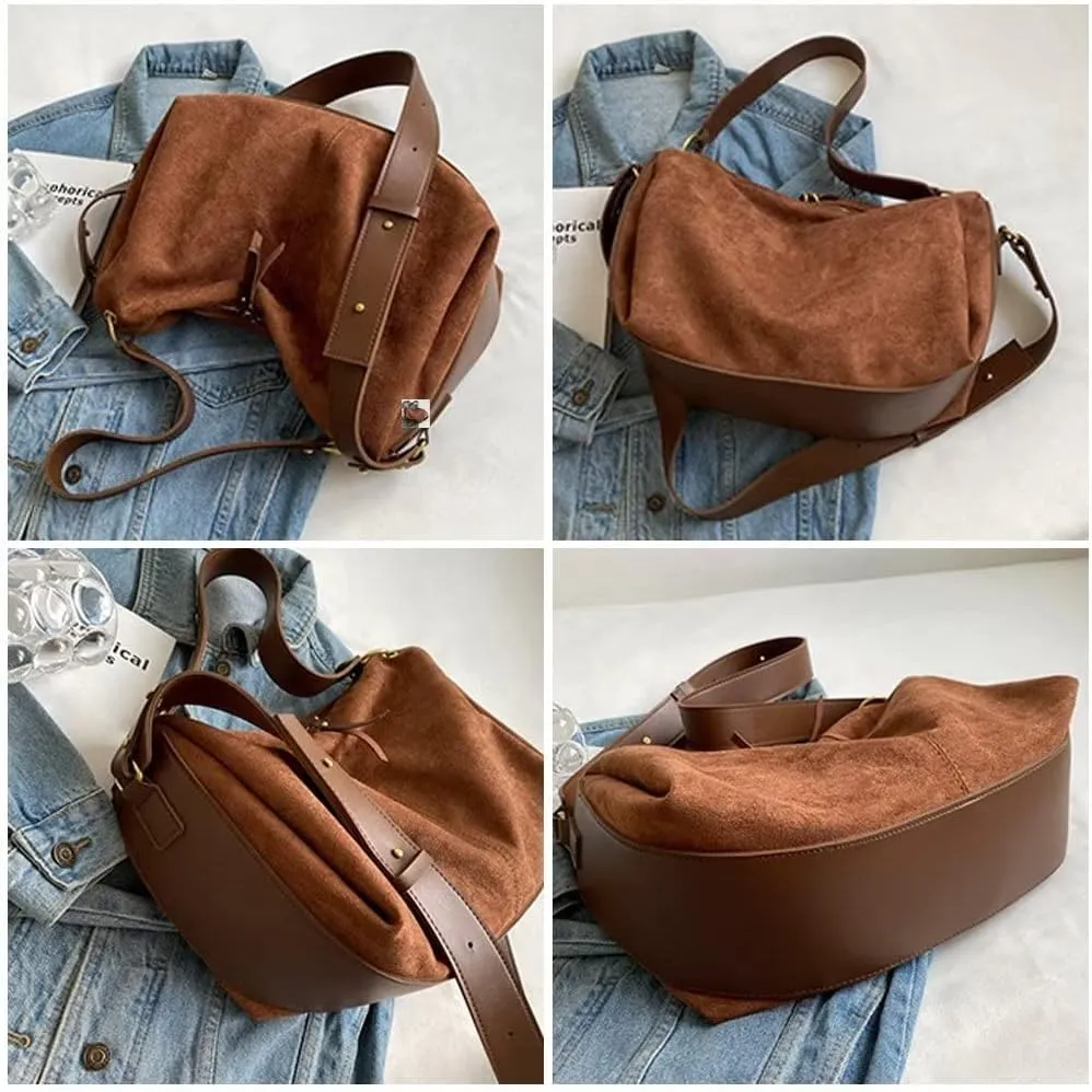 Mudono Handbags for Women Soft Suede Shoulder Tote Bag Casual Hobo Crossbody Purse Vintage Spacious Top Handle Satchel Bags