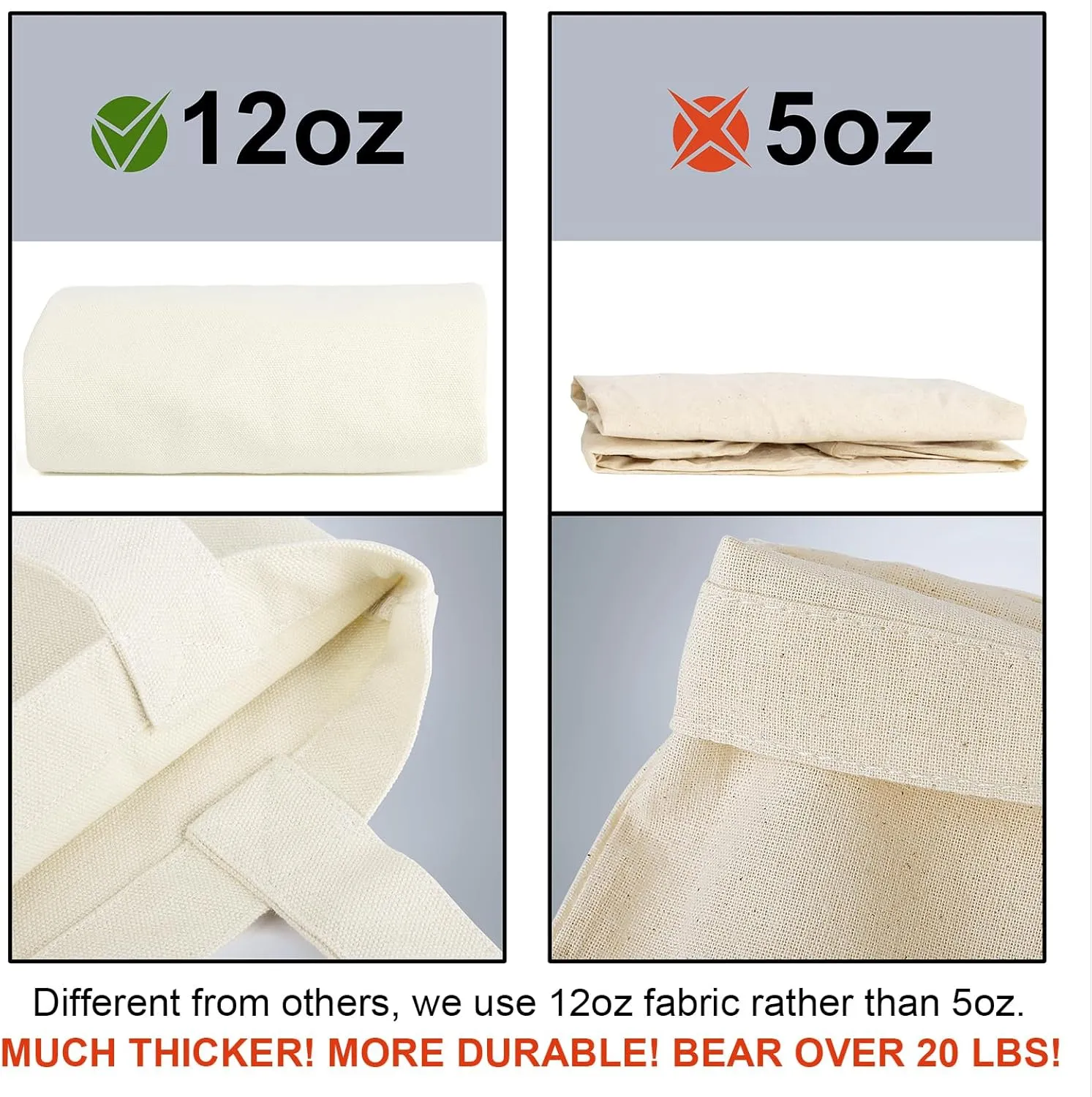 Muka 4 Pack Heavy Duty Canvas Tote Bag, 12oz Cotton Natural DIY Grocery Bag 15 x 16 Inch