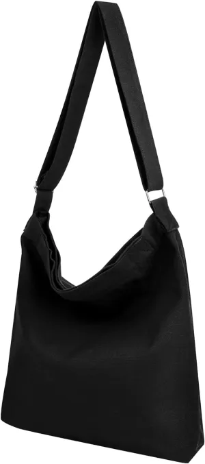 Muka Canvas Shoulder Bag with Zipper Hobo Crossbody Handbag Casual Tote