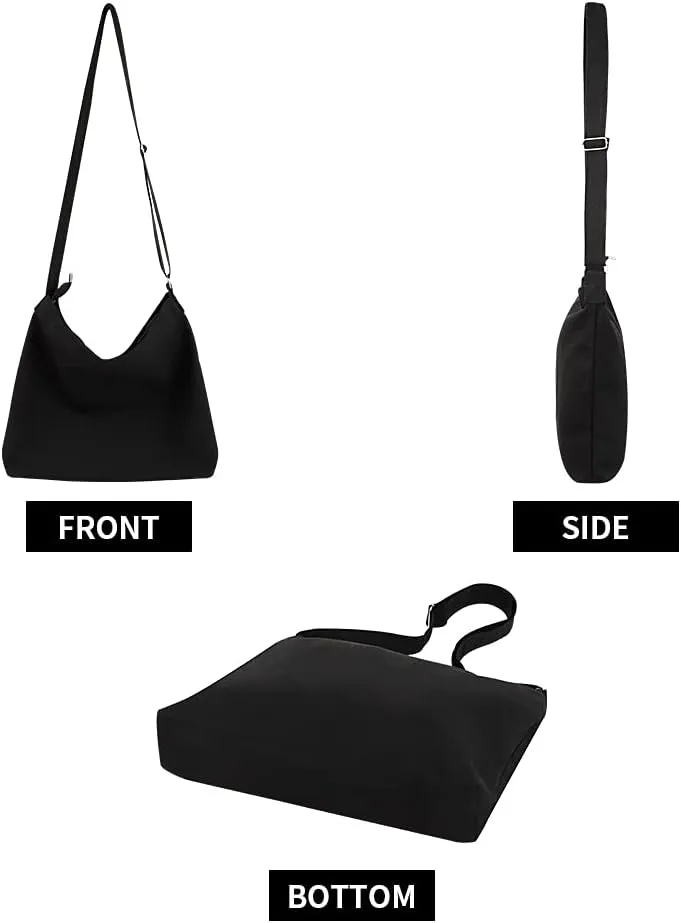 Muka Canvas Shoulder Bag with Zipper Hobo Crossbody Handbag Casual Tote