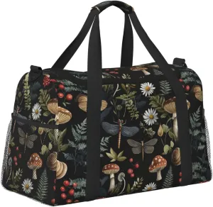 Mushrooms Dragonflies Leaf Duffle Bag Foldable Travel Tote Bag Carry On Large Weekender Overnight Bags Waterproof Gym Bag For Women Men