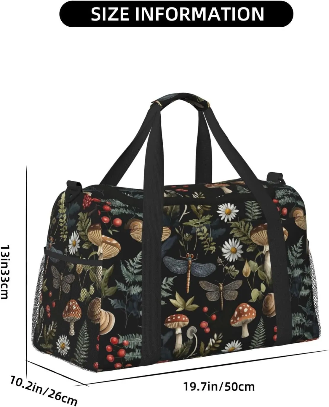 Mushrooms Dragonflies Leaf Duffle Bag Foldable Travel Tote Bag Carry On Large Weekender Overnight Bags Waterproof Gym Bag For Women Men