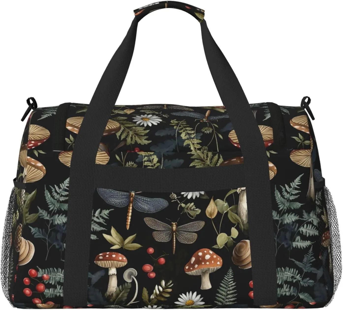 Mushrooms Dragonflies Leaf Duffle Bag Foldable Travel Tote Bag Carry On Large Weekender Overnight Bags Waterproof Gym Bag For Women Men