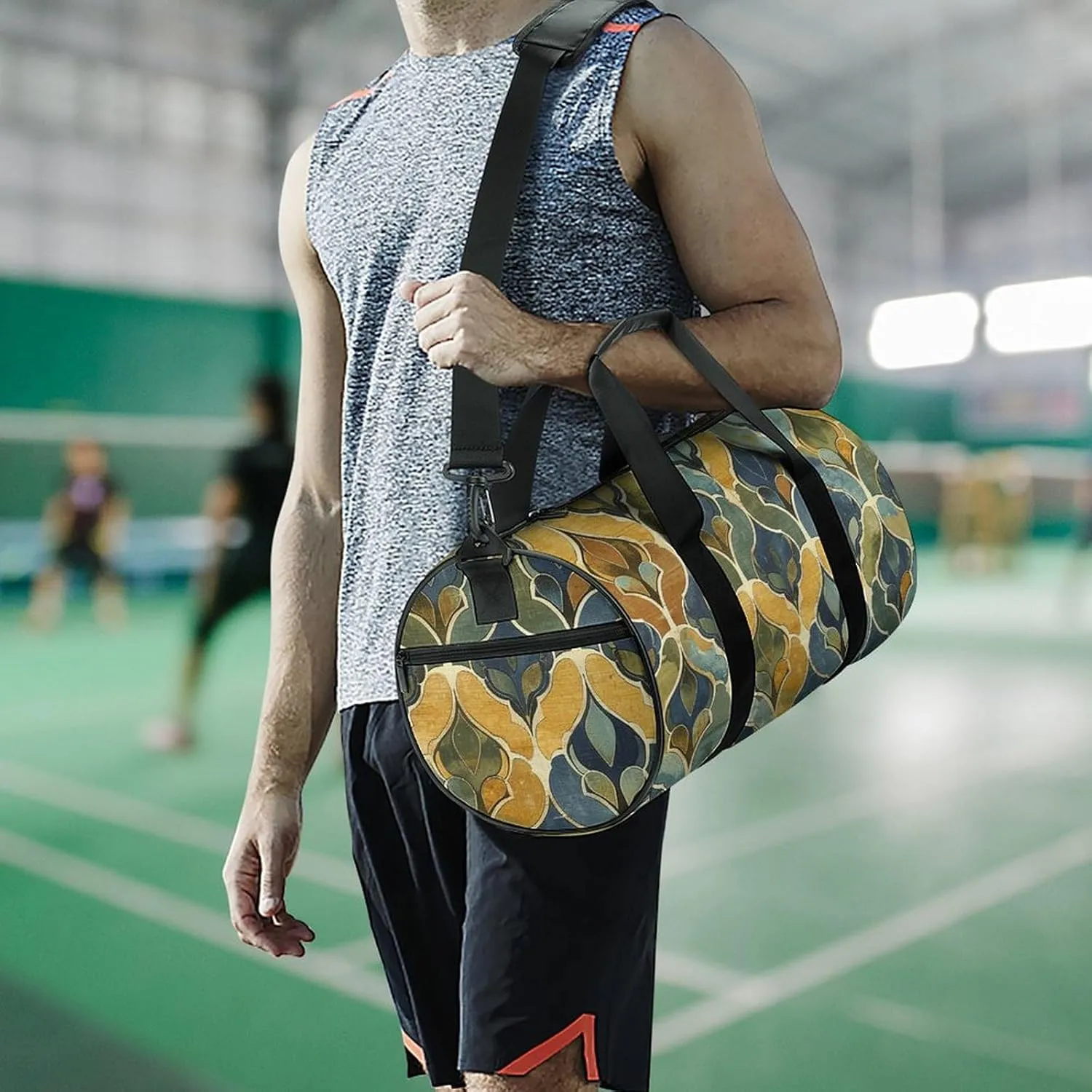 Mustard Yellow And Brown Gym Bag Small Travel Duffle Bag with Compartment Carry On Weekender Bag for Women Men
