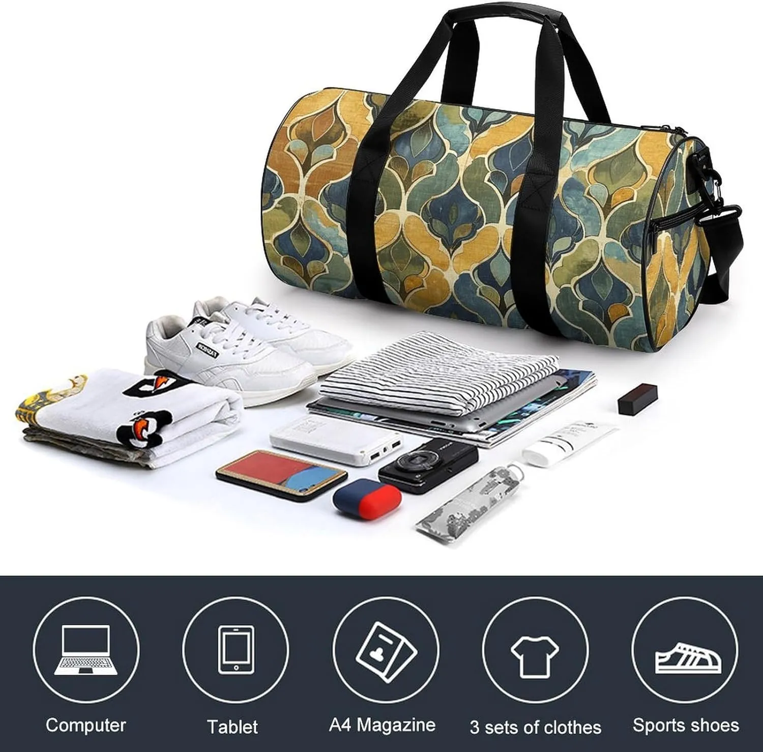 Mustard Yellow And Brown Gym Bag Small Travel Duffle Bag with Compartment Carry On Weekender Bag for Women Men