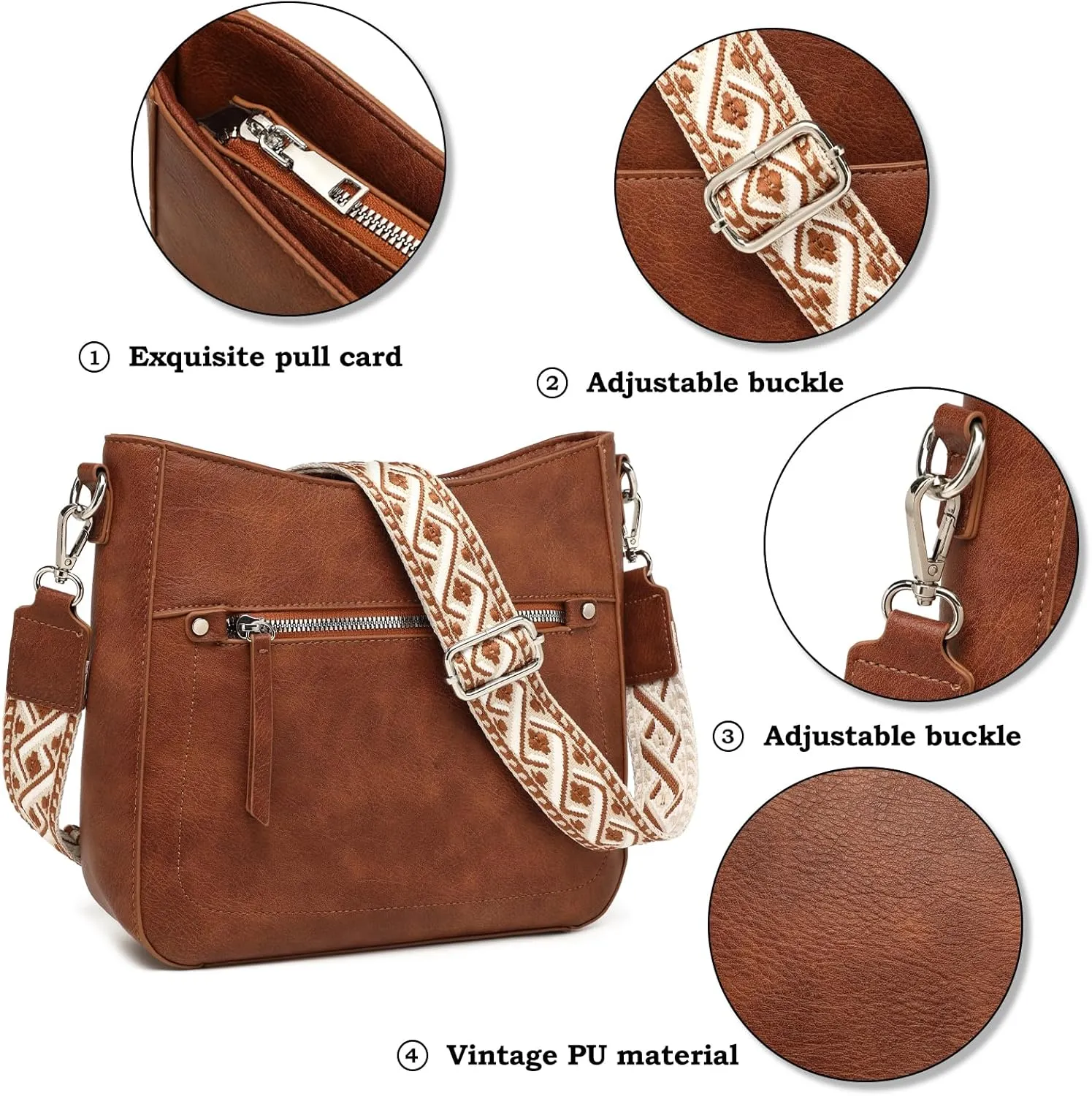 MYHOZEE Crossbody Bags for Women Leather Crossbody Purses With Adjustable Guitar Strap Trendy Hobo Women's Shoulder Bag