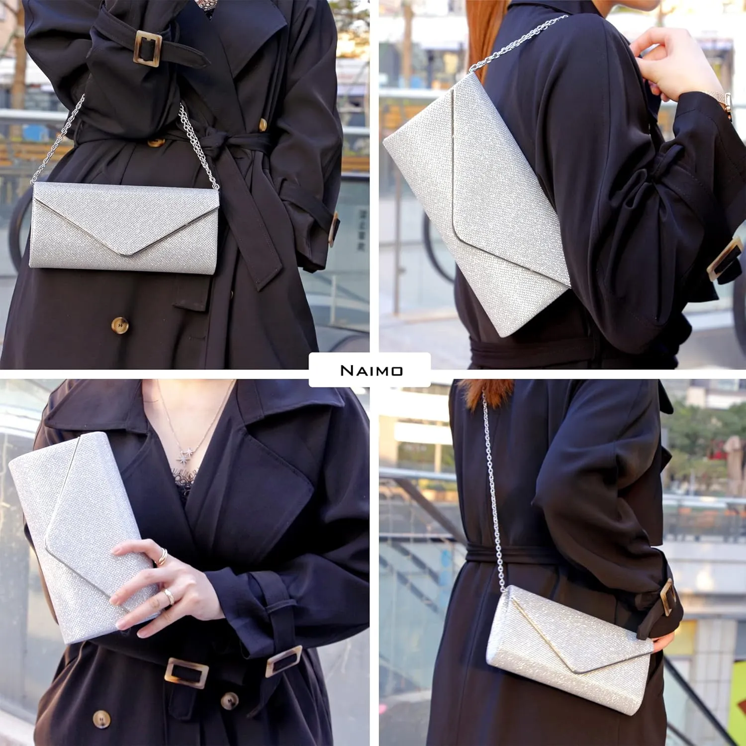 Naimo Flap Dazzling Small Clutch Bag Evening Bag With Detachable Chain