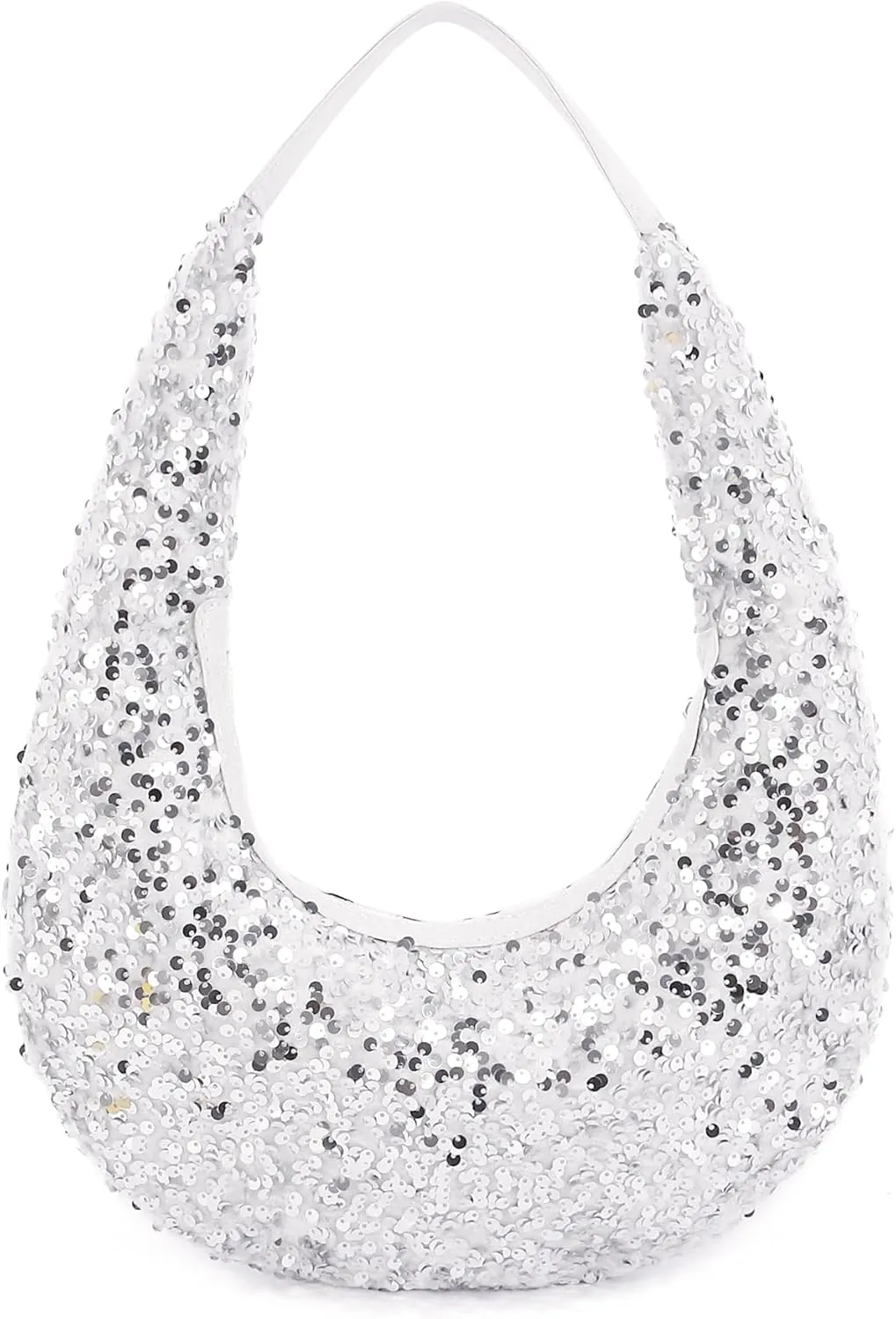 Naimo Womens Sequin Bag Metallic Shoulder Bag Glitter Evening Bag Moon Shape Purse Hobo Handbag Underarm Bag