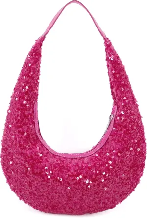 Naimo Womens Sequin Bag Metallic Shoulder Bag Glitter Evening Bag Moon Shape Purse Hobo Handbag Underarm Bag