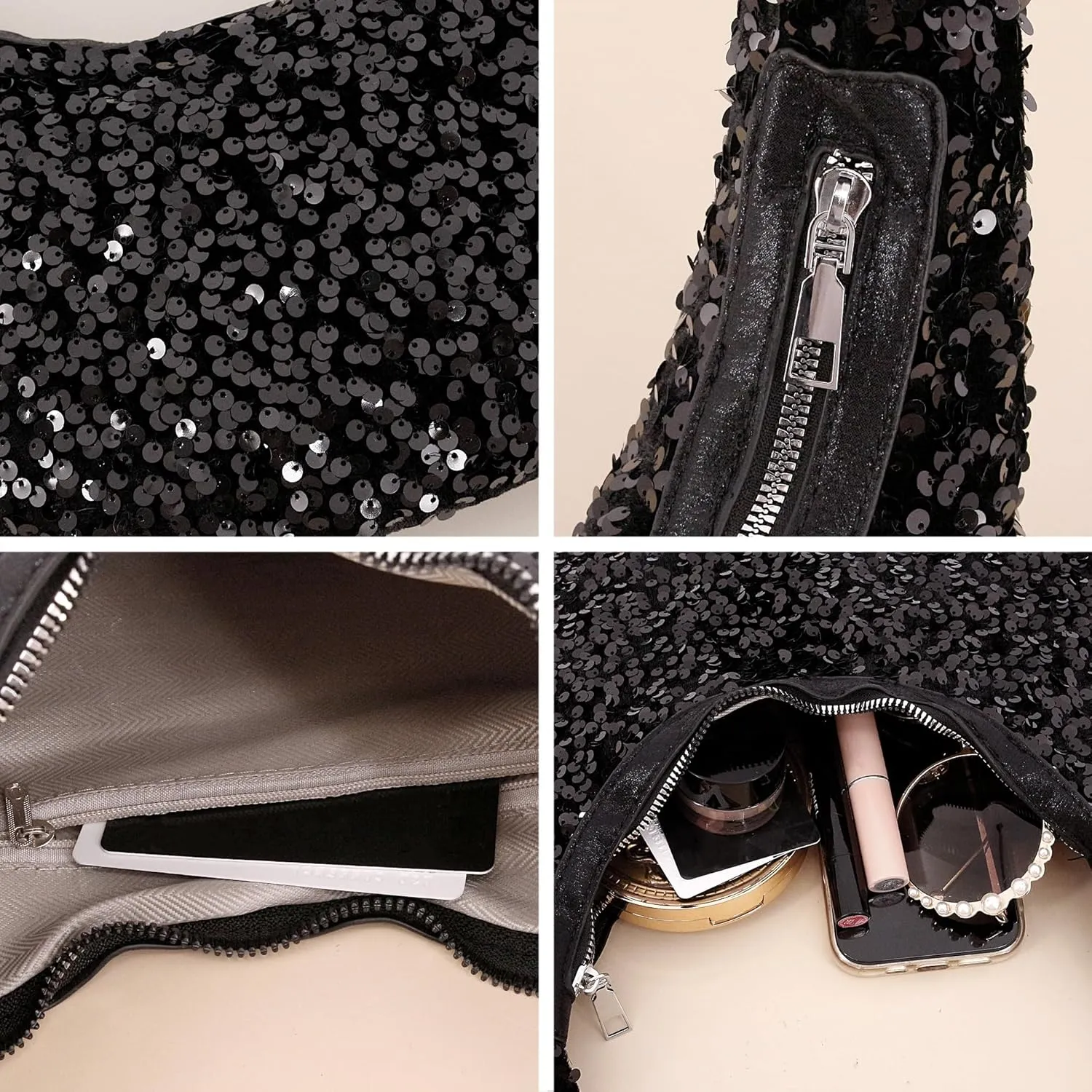 Naimo Womens Sequin Bag Metallic Shoulder Bag Glitter Evening Bag Moon Shape Purse Hobo Handbag Underarm Bag