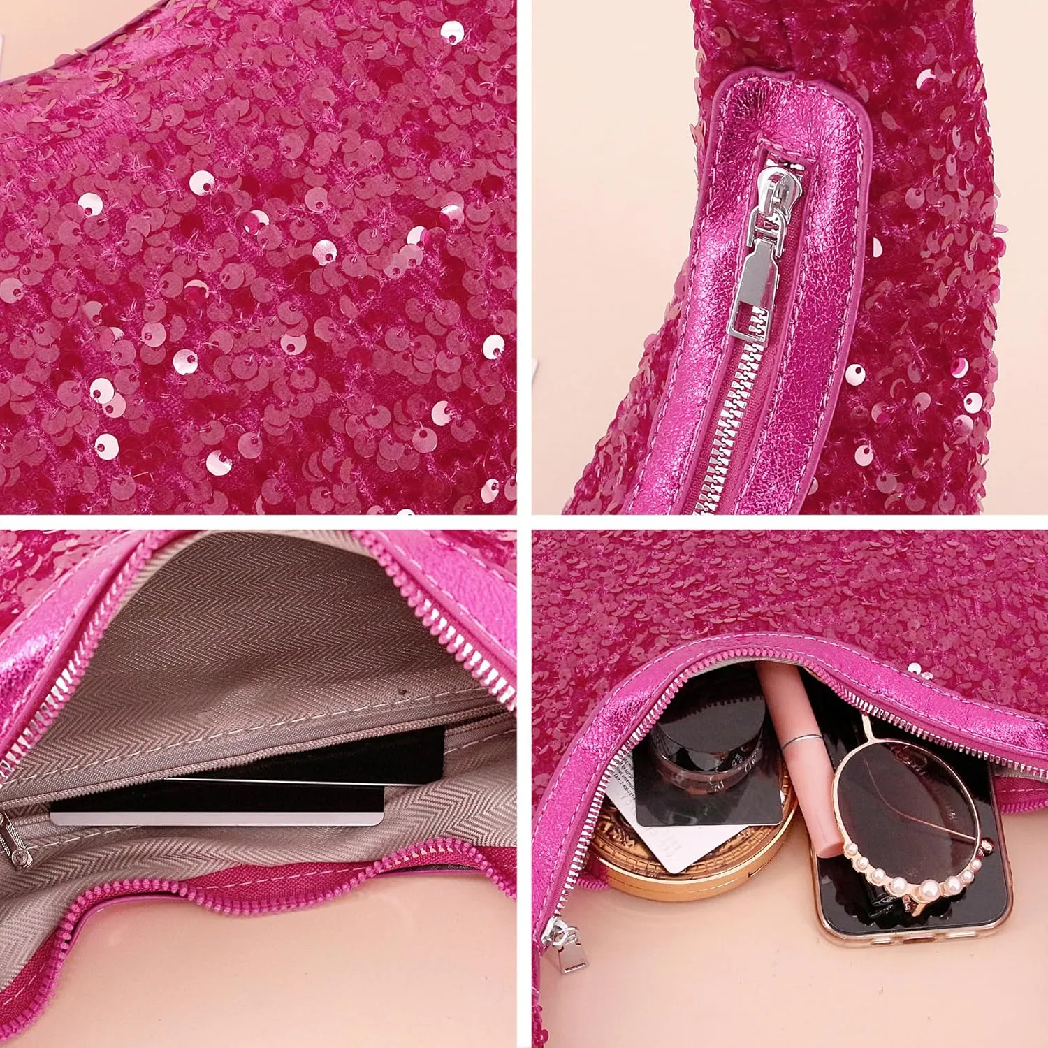 Naimo Womens Sequin Bag Metallic Shoulder Bag Glitter Evening Bag Moon Shape Purse Hobo Handbag Underarm Bag