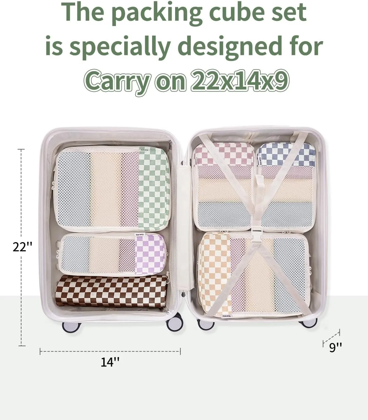 Narwey 6 Set Checkered Compression Packing Cubes for Travel Women Kids Carry on, Cute Packing Organizers Bag for Luggage Suitcase Backpack Duffle Bags (Combined Checkered)