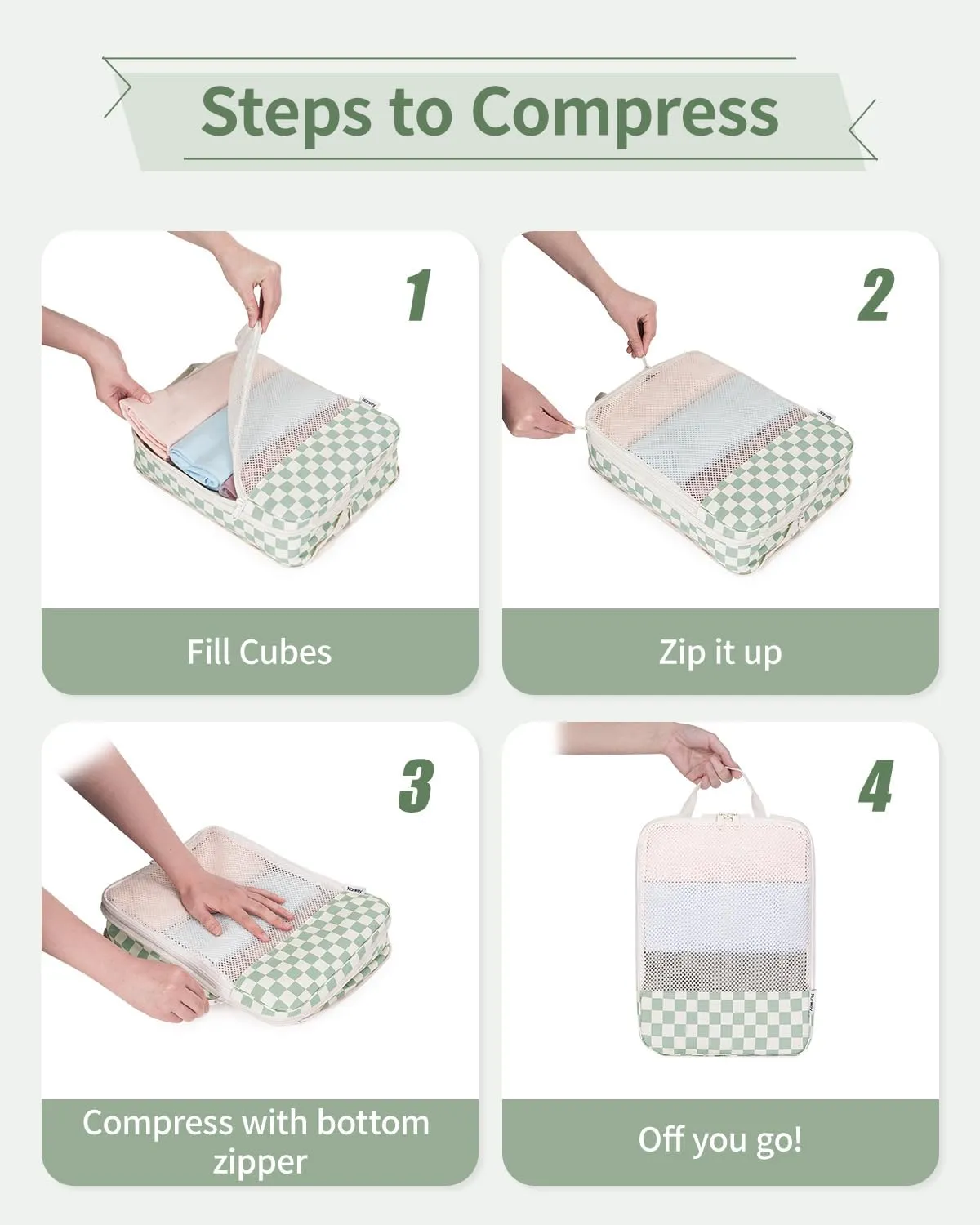 Narwey 6 Set Checkered Compression Packing Cubes for Travel Women Kids Carry on, Cute Packing Organizers Bag for Luggage Suitcase Backpack Duffle Bags (Combined Checkered)