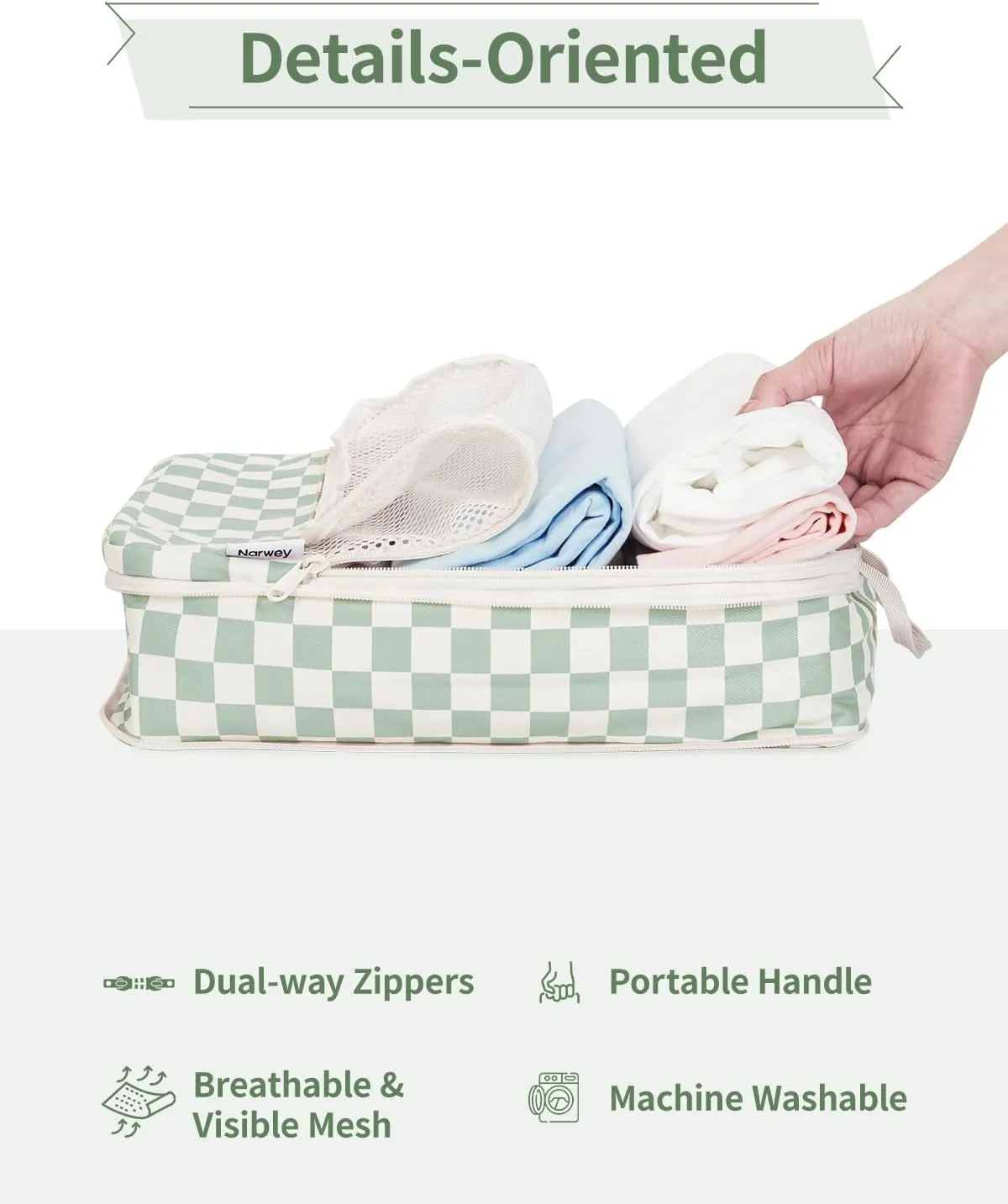 Narwey 6 Set Checkered Compression Packing Cubes for Travel Women Kids Carry on, Cute Packing Organizers Bag for Luggage Suitcase Backpack Duffle Bags (Combined Checkered)