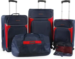 NAUTICA Oceanview 5pc Softside Luggage Set, Navy/RED